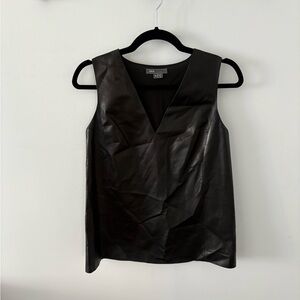 Black Leather Boxy Sleeveless Top